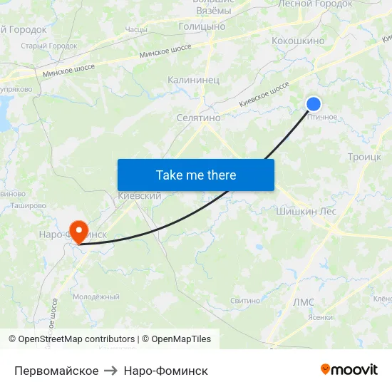 Первомайское to Наро-Фоминск map