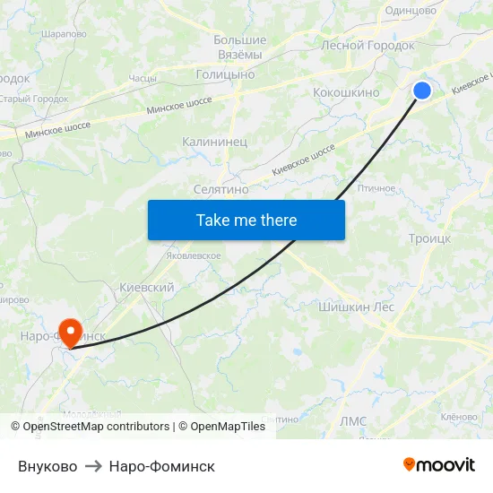 Внуково to Наро-Фоминск map