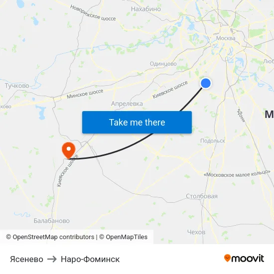 Ясенево to Наро-Фоминск map