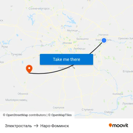 Электросталь to Наро-Фоминск map