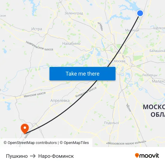Пушкино to Наро-Фоминск map