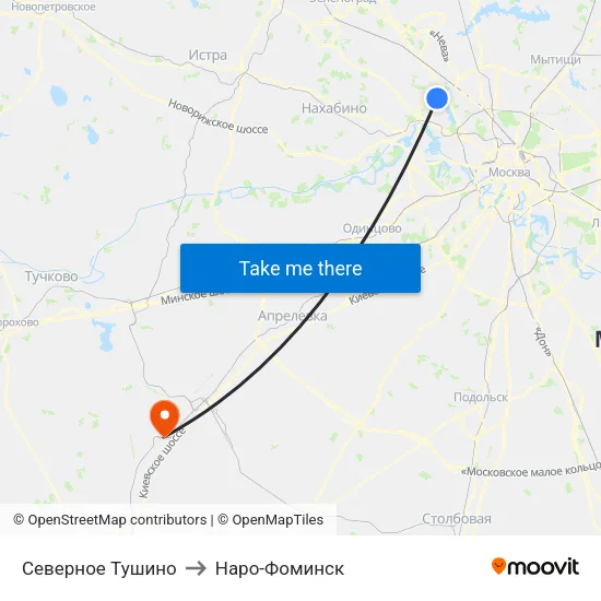 Северное Тушино to Наро-Фоминск map
