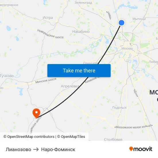 Лианозово to Наро-Фоминск map