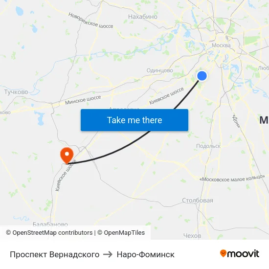 Проспект Вернадского to Наро-Фоминск map