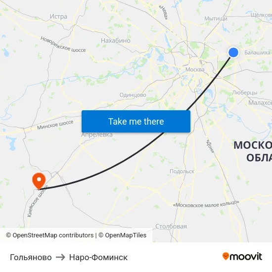 Гольяново to Наро-Фоминск map