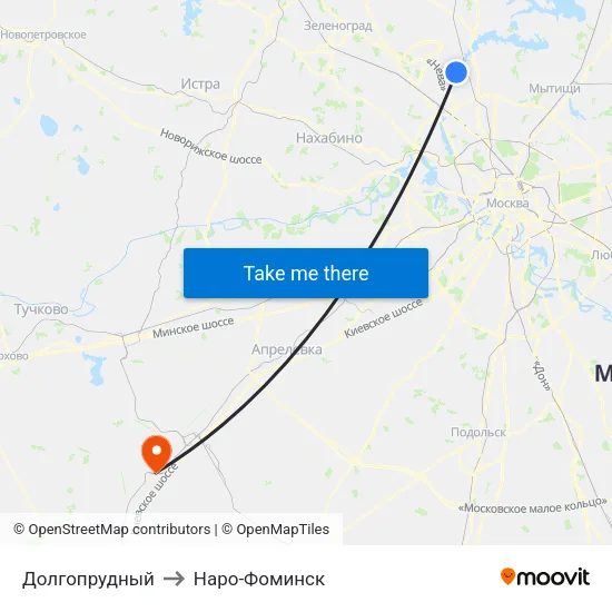 Долгопрудный to Наро-Фоминск map