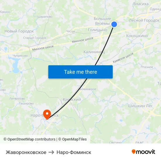 Жаворонковское to Наро-Фоминск map