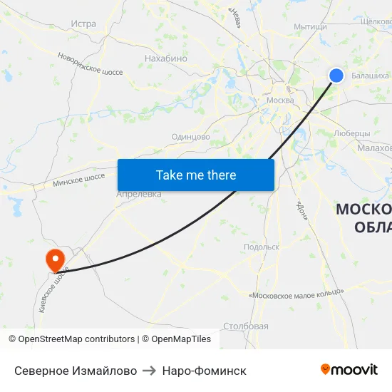 Северное Измайлово to Наро-Фоминск map