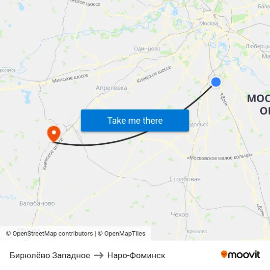 Бирюлёво Западное to Наро-Фоминск map