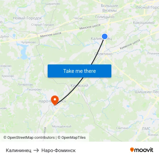 Калининец to Наро-Фоминск map