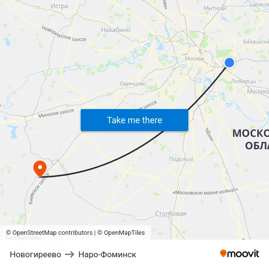 Новогиреево to Наро-Фоминск map