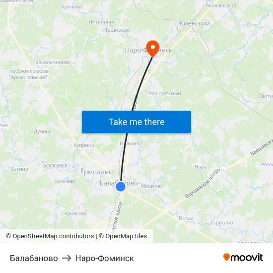 Балабаново to Наро-Фоминск map