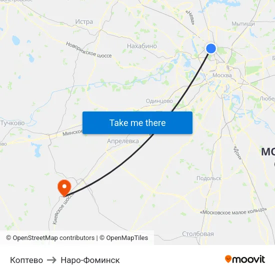Коптево to Наро-Фоминск map
