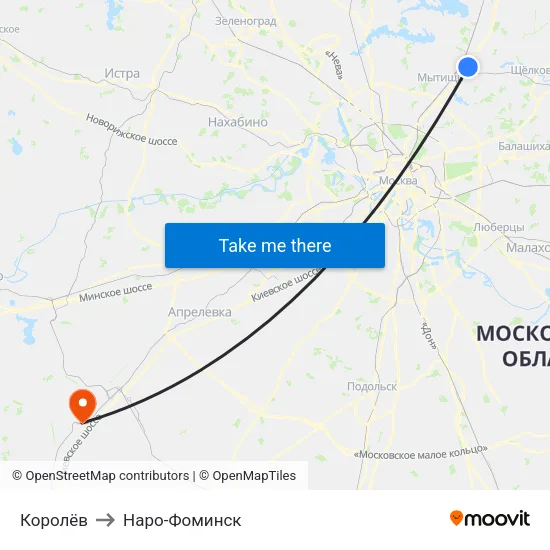 Королёв to Наро-Фоминск map