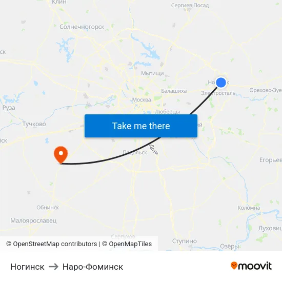 Ногинск to Наро-Фоминск map