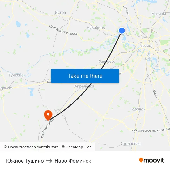Южное Тушино to Наро-Фоминск map
