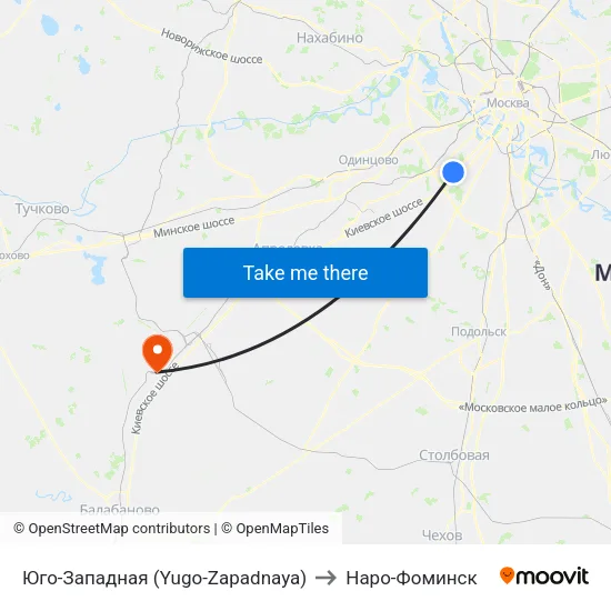 Юго-Западная (Yugo-Zapadnaya) to Наро-Фоминск map