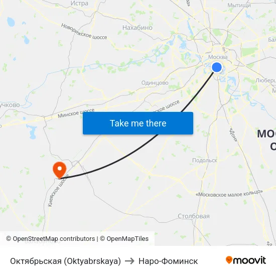 Октябрьская (Oktyabrskaya) to Наро-Фоминск map