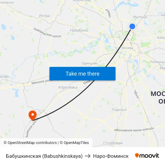 Бабушкинская (Babushkinskaya) to Наро-Фоминск map