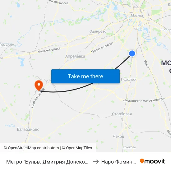 Метро "Бульв. Дмитрия Донского" to Наро-Фоминск map