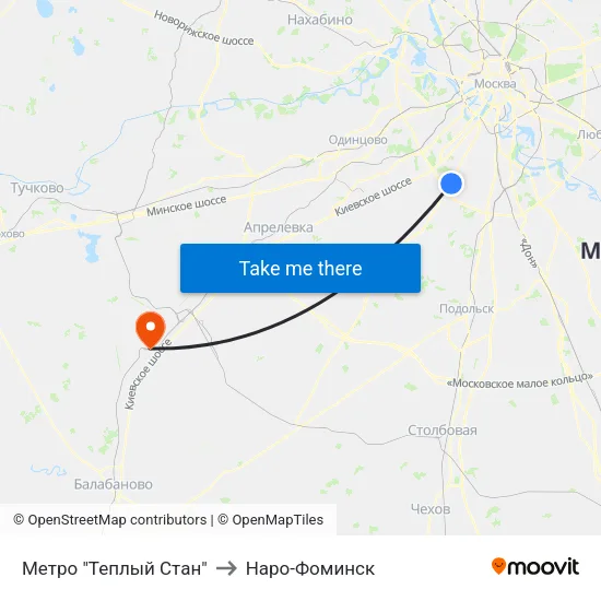 Метро "Теплый Стан" to Наро-Фоминск map