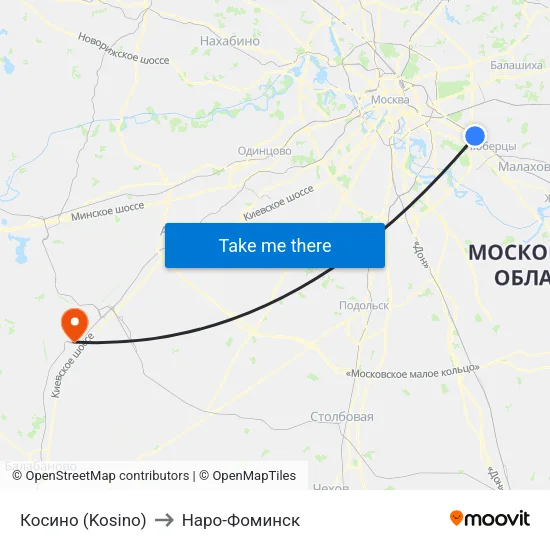 Косино (Kosino) to Наро-Фоминск map