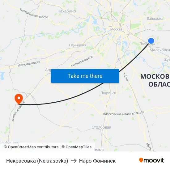 Некрасовка (Nekrasovka) to Наро-Фоминск map