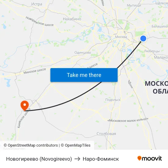 Новогиреево (Novogireevo) to Наро-Фоминск map