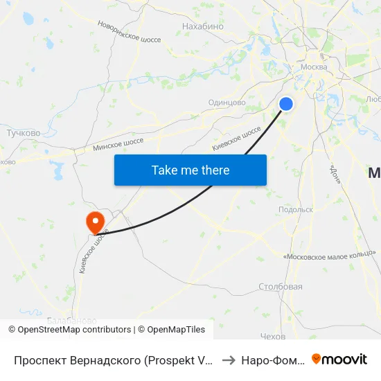 Проспект Вернадского (Prospekt Vernadskogo) to Наро-Фоминск map