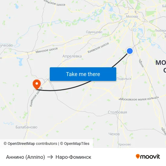 Аннино (Annino) to Наро-Фоминск map