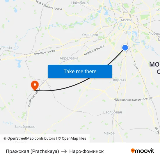 Пражская (Prazhskaya) to Наро-Фоминск map