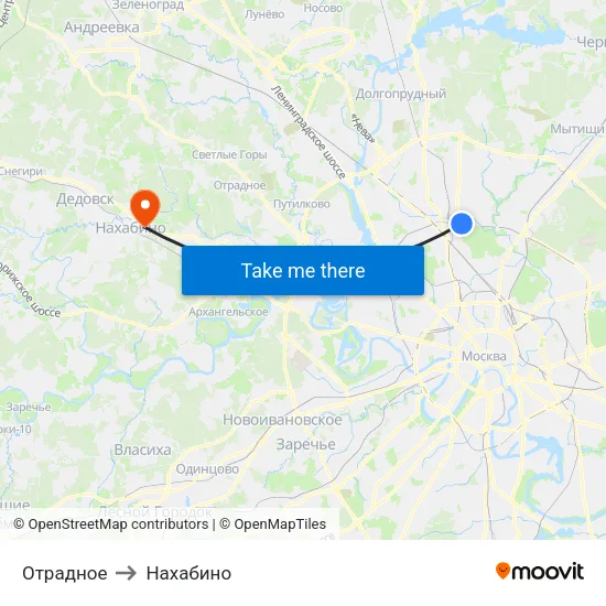 Отрадное to Нахабино map