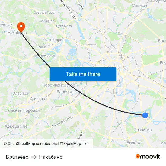 Братеево to Нахабино map