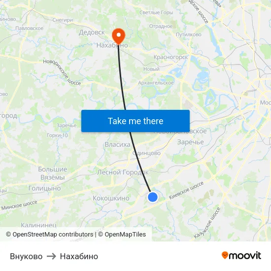 Внуково to Нахабино map