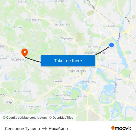 Северное Тушино to Нахабино map