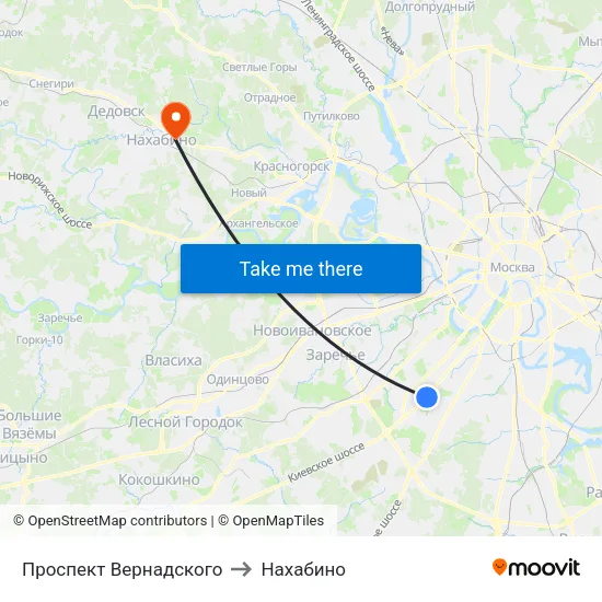 Проспект Вернадского to Нахабино map
