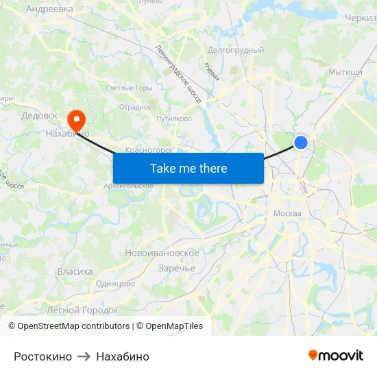 Ростокино to Нахабино map