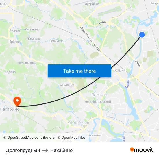 Долгопрудный to Нахабино map