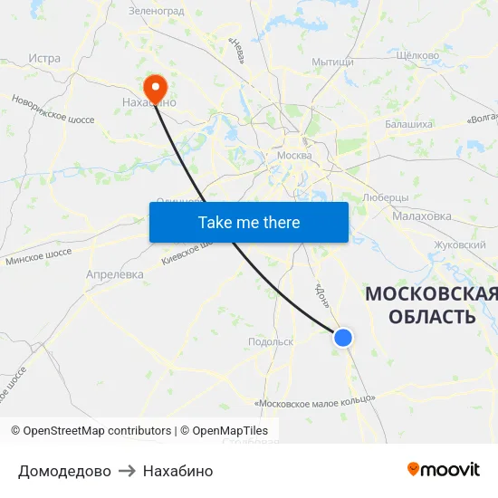 Домодедово to Нахабино map