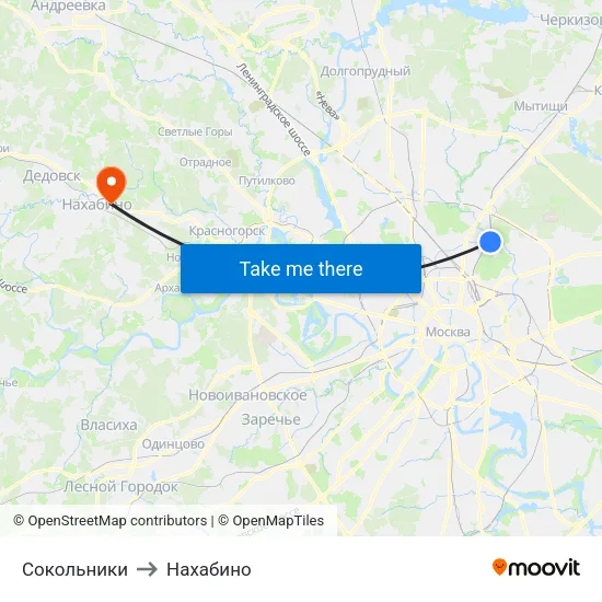Сокольники to Нахабино map