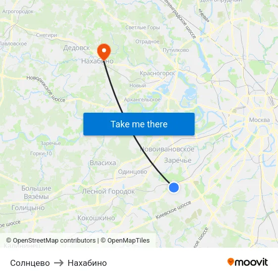 Солнцево to Нахабино map