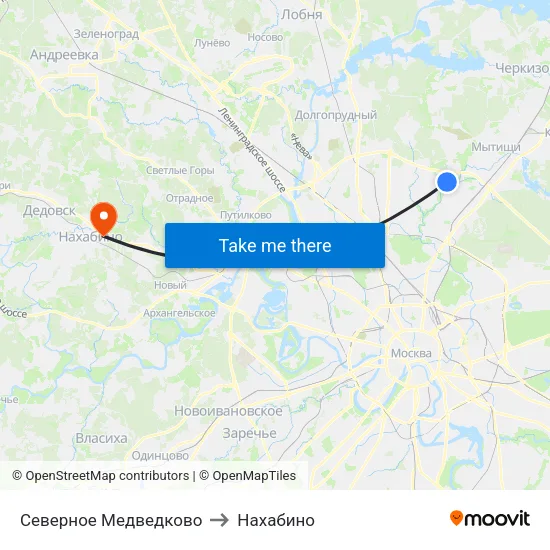 Северное Медведково to Нахабино map