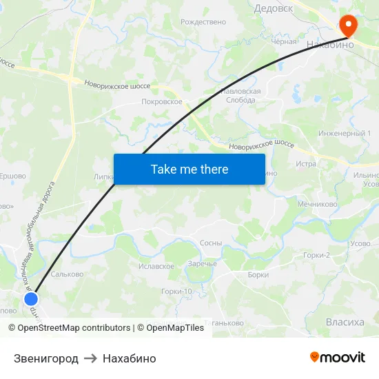Звенигород to Нахабино map