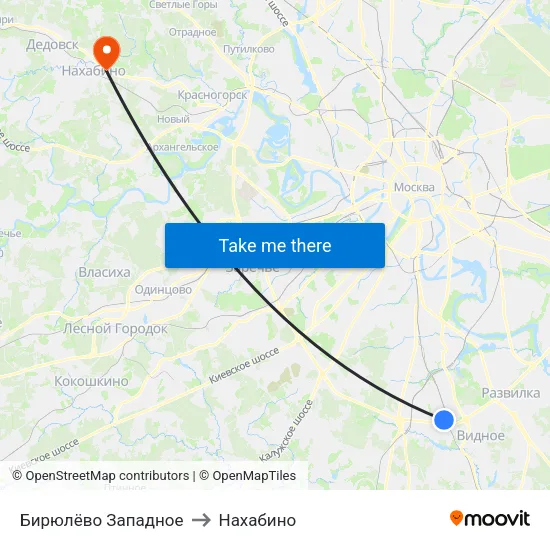 Бирюлёво Западное to Нахабино map
