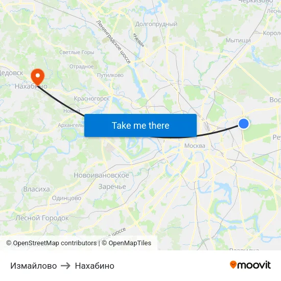 Измайлово to Нахабино map