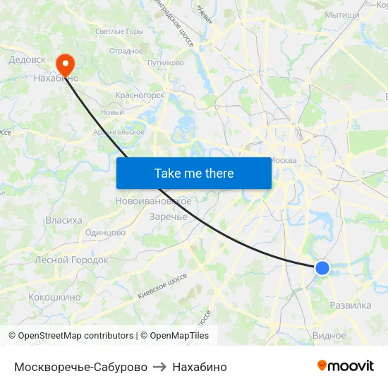 Москворечье-Сабурово to Нахабино map