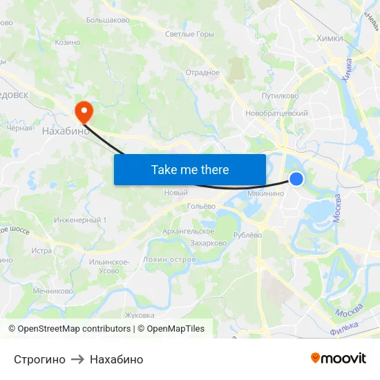 Строгино to Нахабино map