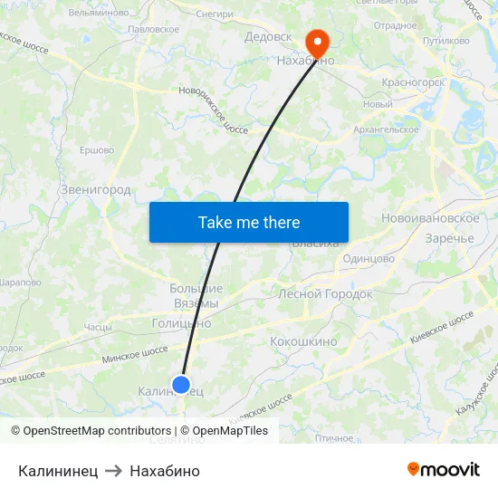 Калининец to Нахабино map