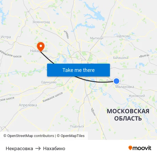 Некрасовка to Нахабино map