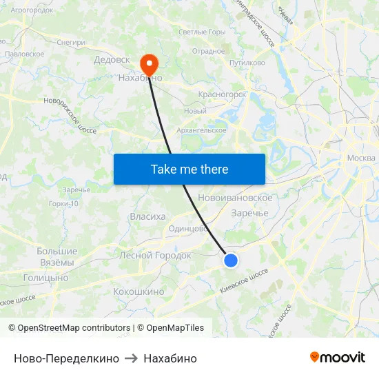 Ново-Переделкино to Нахабино map